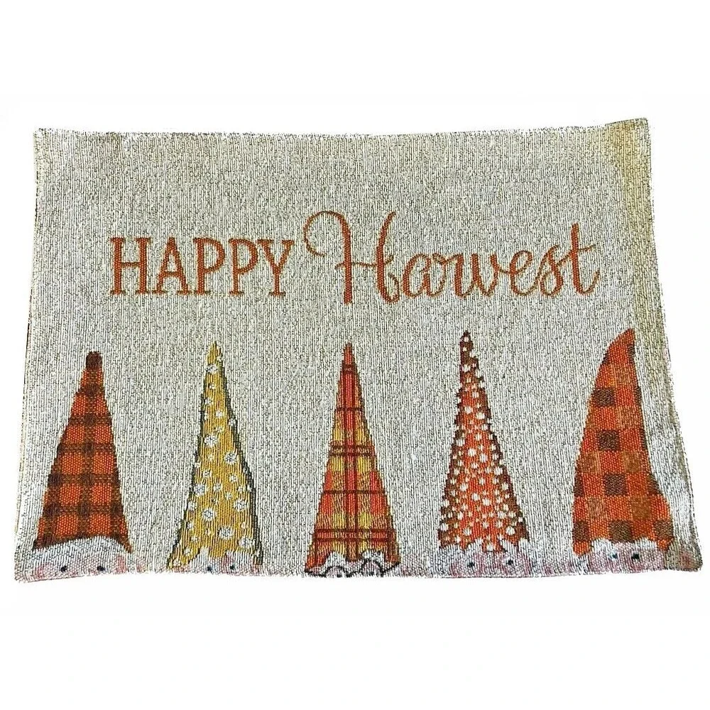 Thanksgiving Happy Harvest Gnomes Placemats Set of 4 Tapestry Fall Colors 13x18